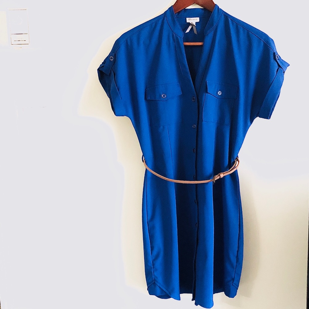 DYNAMITE | Belted Shirt Dress | Royal Blue | Small